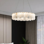 Glamorous Gray-white Circular Alabaster Pendant Chandelier