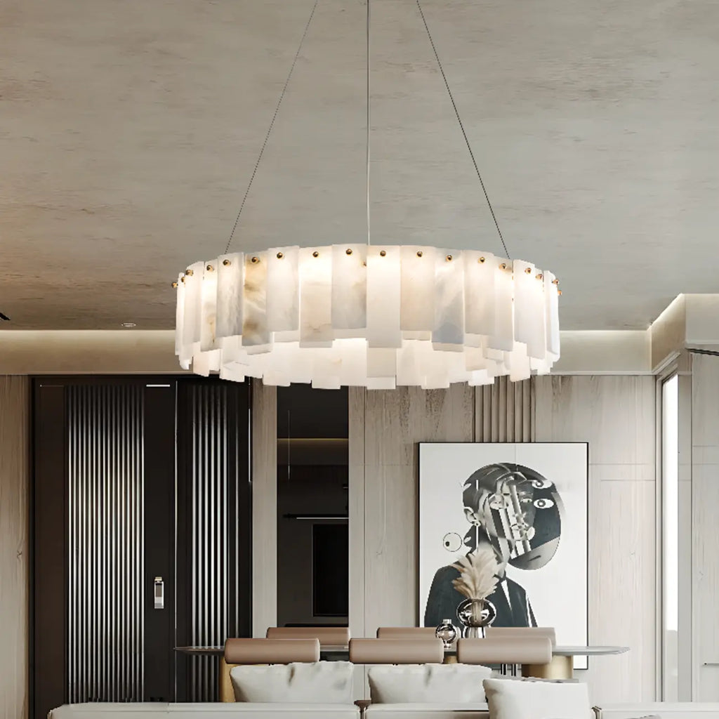 Glamorous Gray-white Circular Alabaster Pendant Chandelier