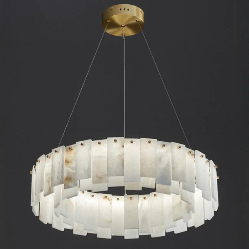 Glamorous Gray-white Circular Alabaster Pendant Chandelier