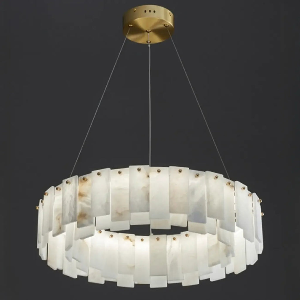 Glamorous Gray-white Circular Alabaster Pendant Chandelier