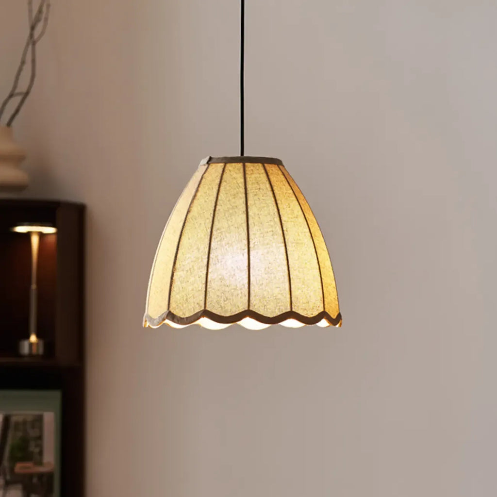 Beige Bell Shaped Fabric Pendant Light Hanging Fixture