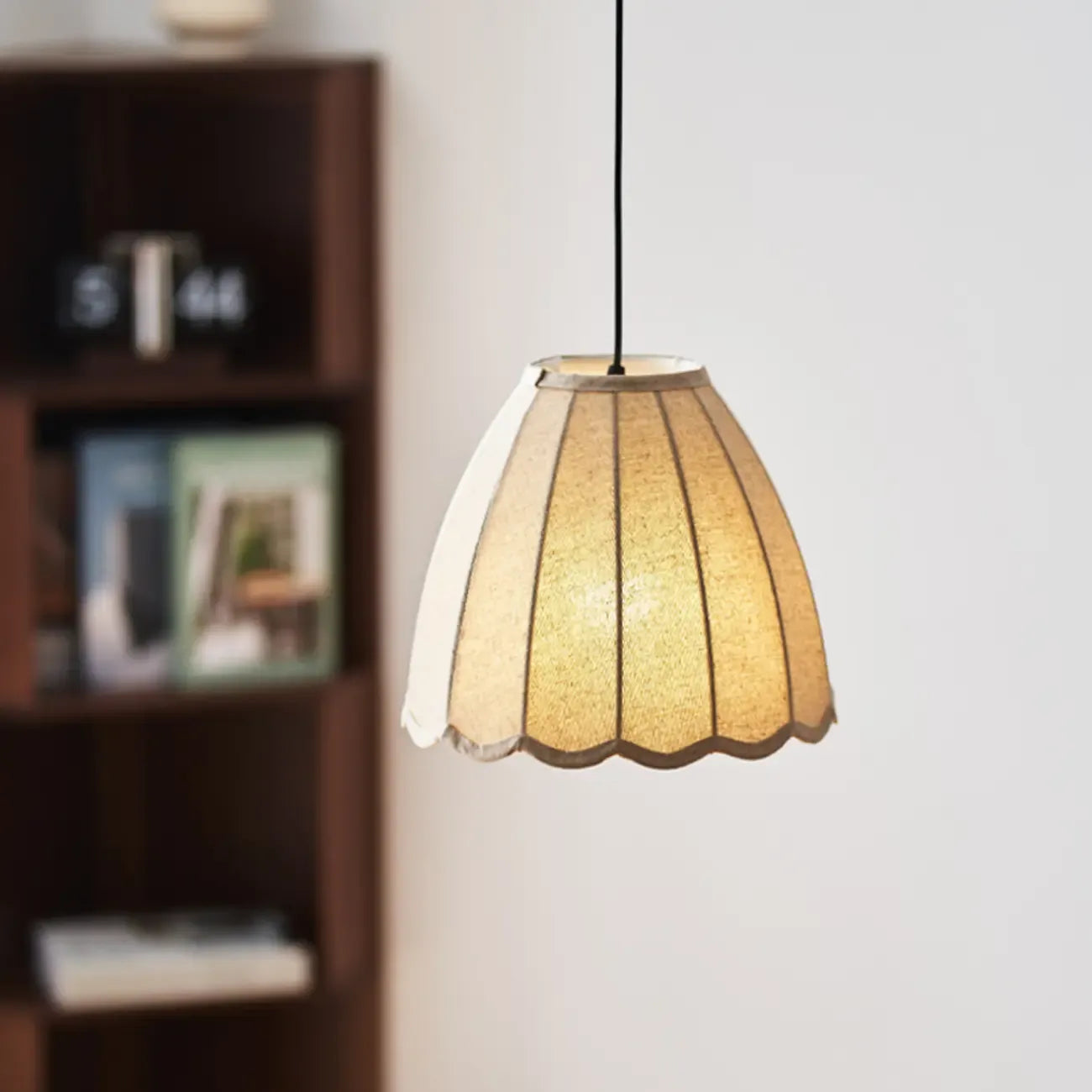 Beige Bell Shaped Fabric Pendant Light Hanging Fixture