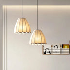 Beige Bell Shaped Fabric Pendant Light Hanging Fixture