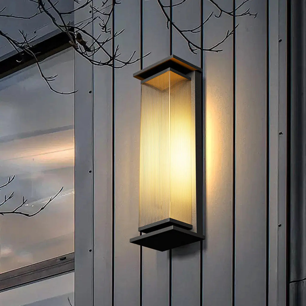 Modern Black Metal Ribbed Plastic Outdoor Wall Sconce