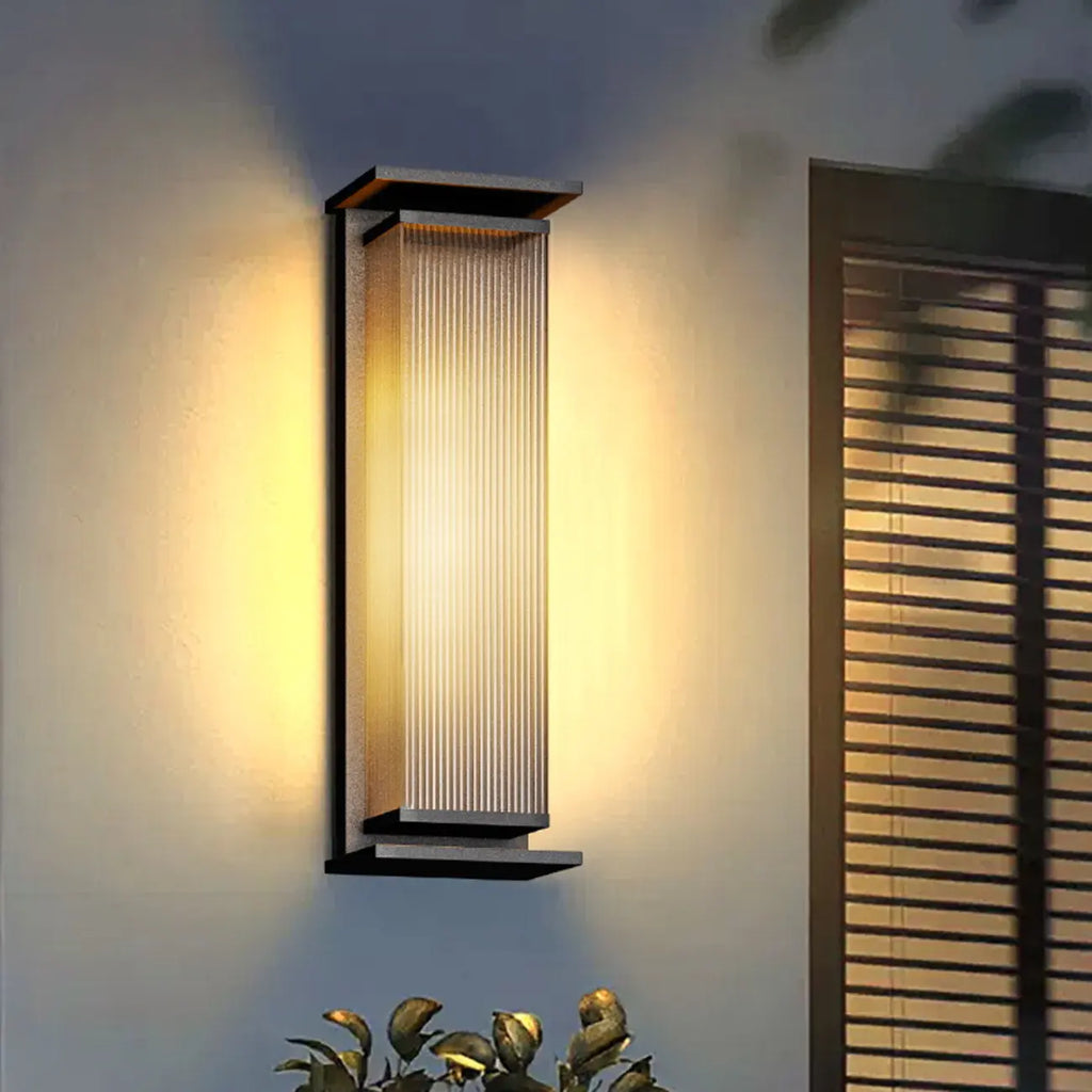 Modern Black Metal Ribbed Plastic Outdoor Wall Sconce