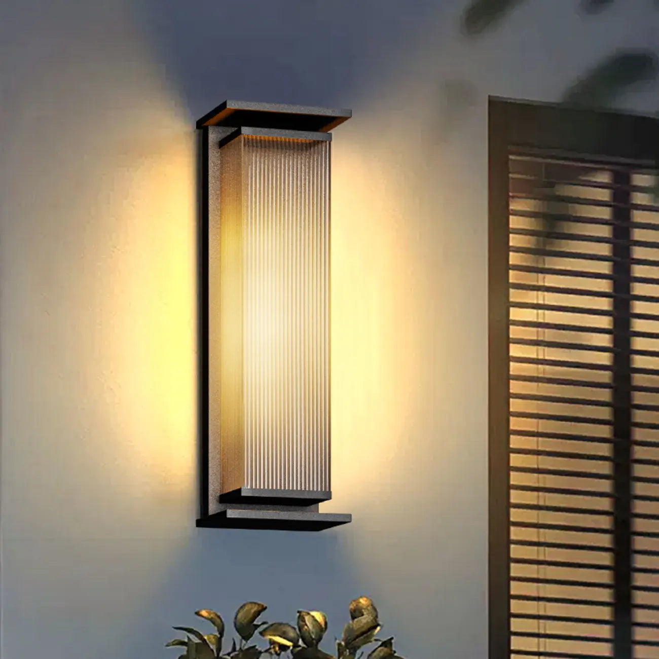 Modern Black Metal Ribbed Plastic Outdoor Wall Sconce