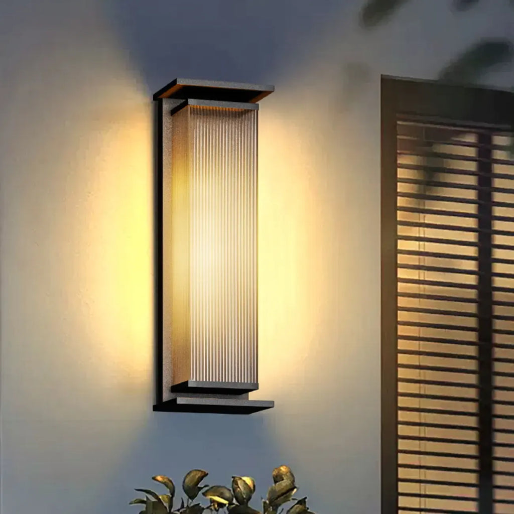 Modern Black Metal Ribbed Plastic Outdoor Wall Sconce