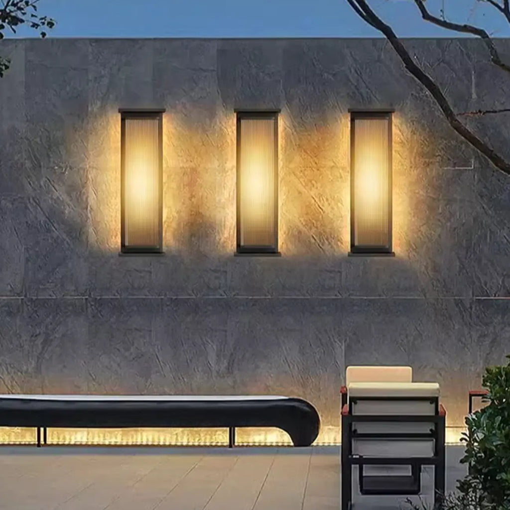 Modern Black Metal Ribbed Plastic Outdoor Wall Sconce