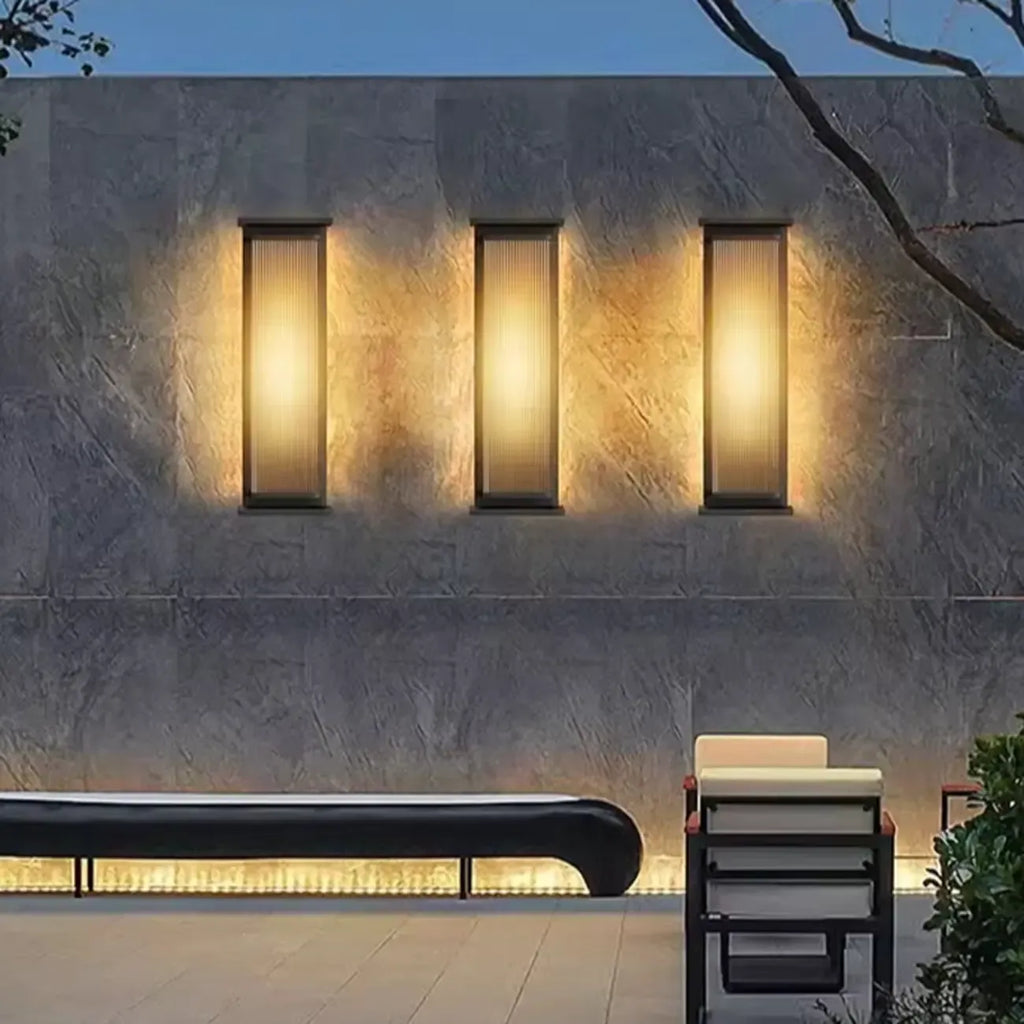 Modern Black Metal Ribbed Plastic Outdoor Wall Sconce