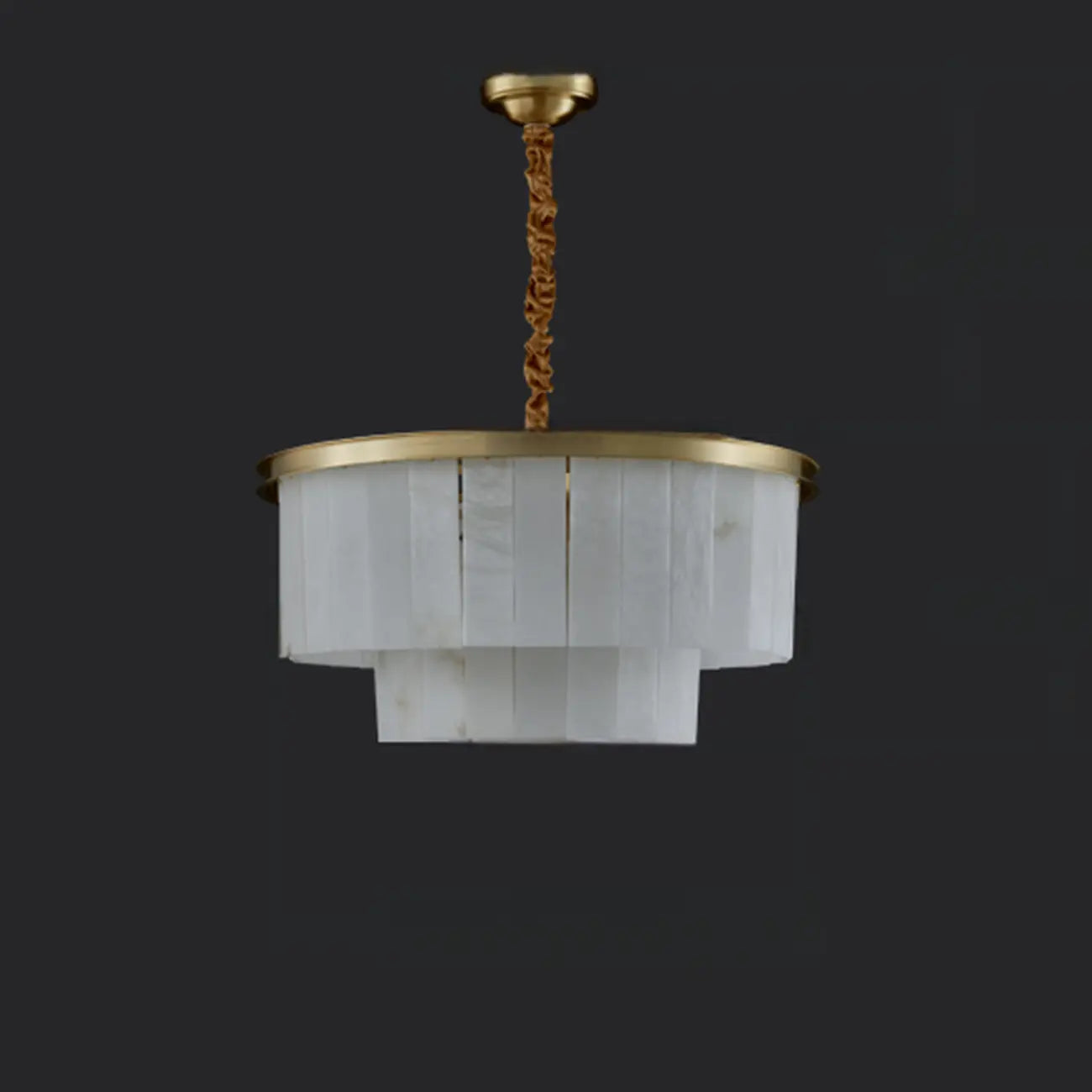 Classic Gold Tiered Circular Alabaster Chandelier
