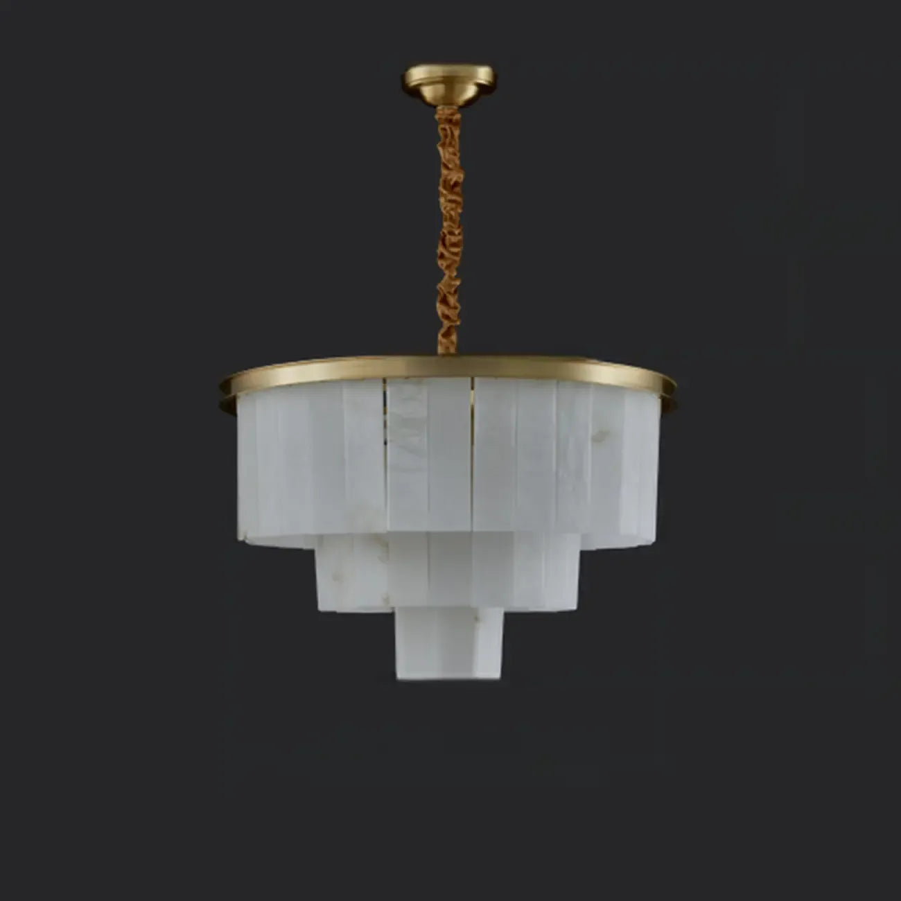 Classic Gold Tiered Circular Alabaster Chandelier