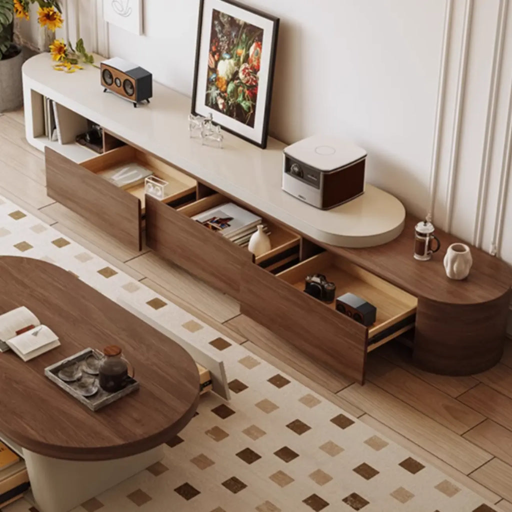 122 Brown Modern Wood Open Storage TV Stand with Drawers