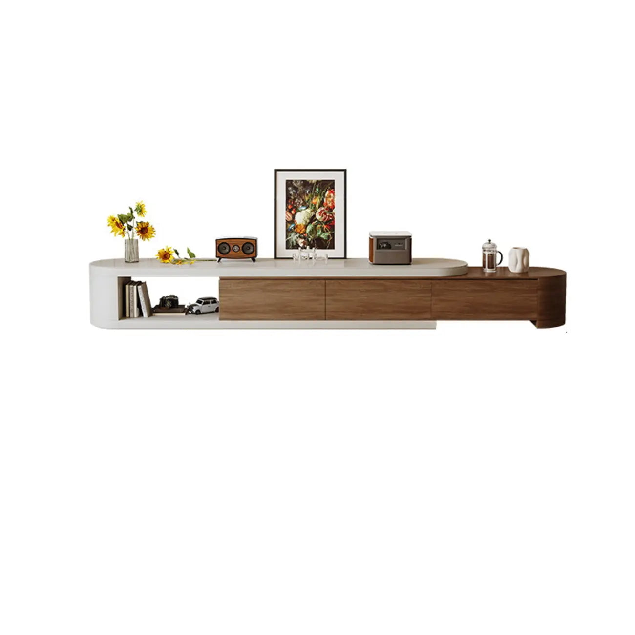122 Brown Modern Wood Open Storage TV Stand with Drawers