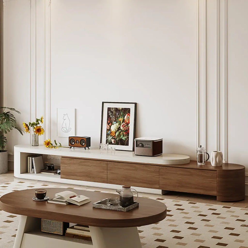 122 Brown Modern Wood Open Storage TV Stand with Drawers