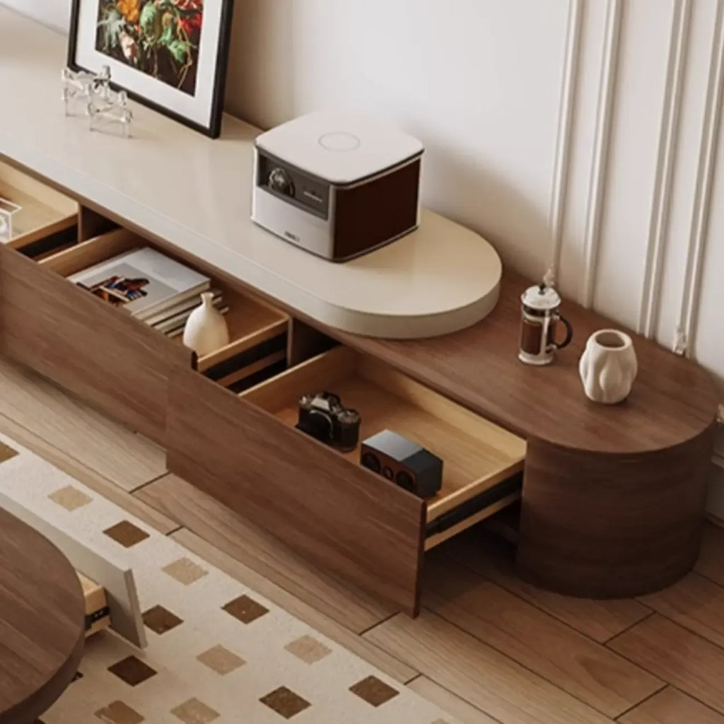 122 Brown Modern Wood Open Storage TV Stand with Drawers