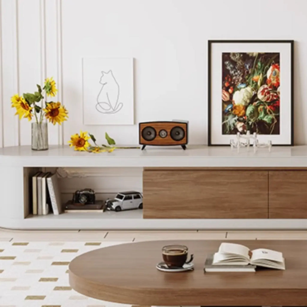 122 Brown Modern Wood Open Storage TV Stand with Drawers