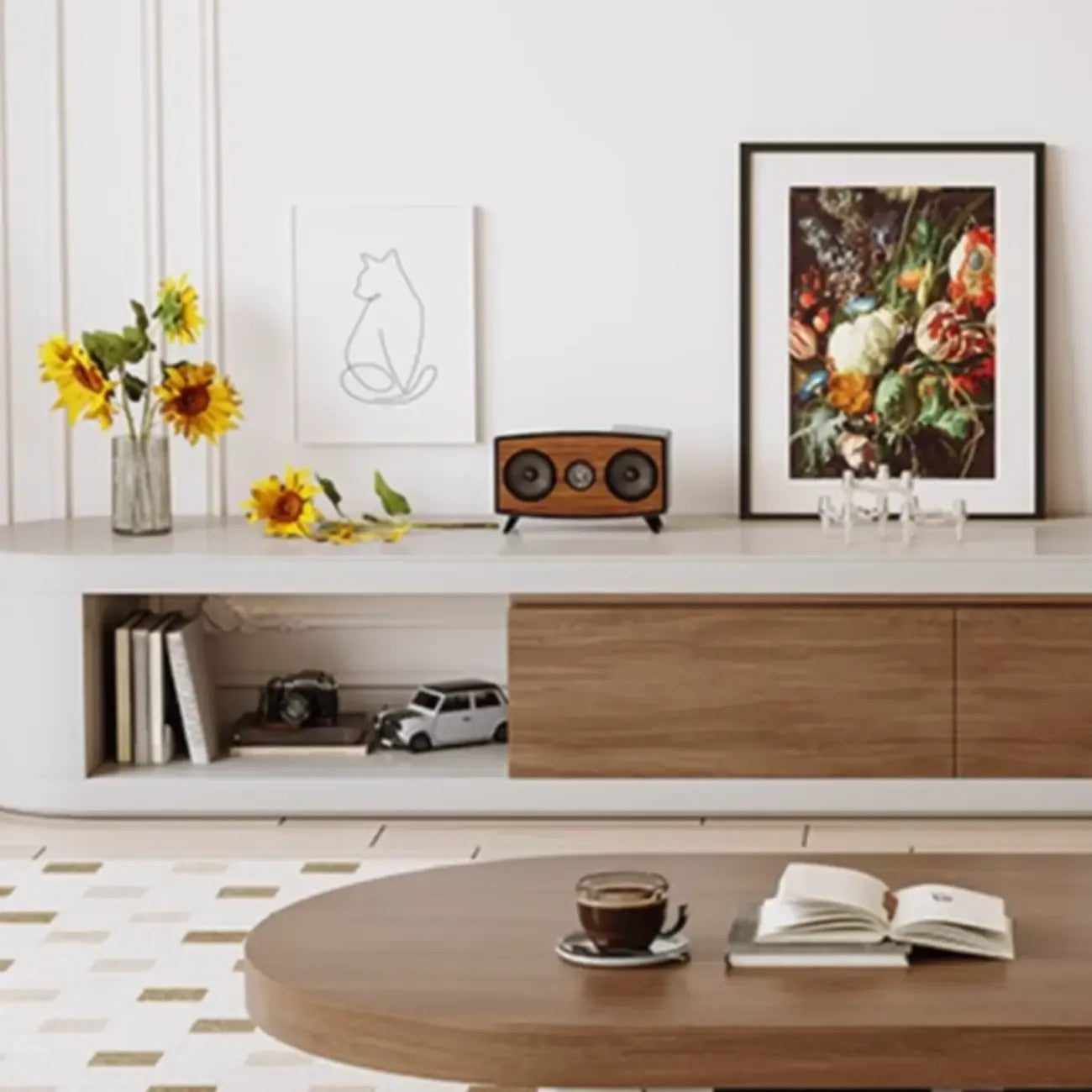 122 Brown Modern Wood Open Storage TV Stand with Drawers