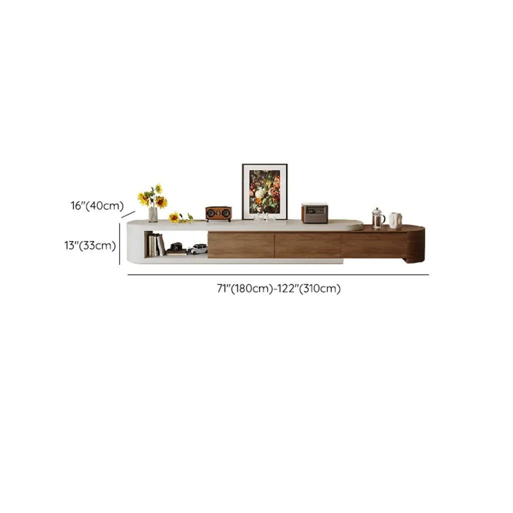 122 Brown Modern Wood Open Storage TV Stand with Drawers