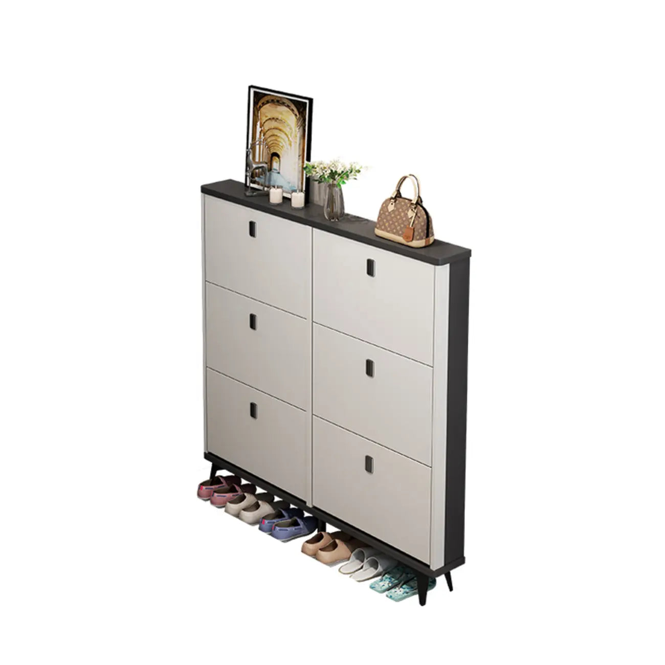 Modern Wood Shoe Cabinet with Adjustable Shelves, Entryway