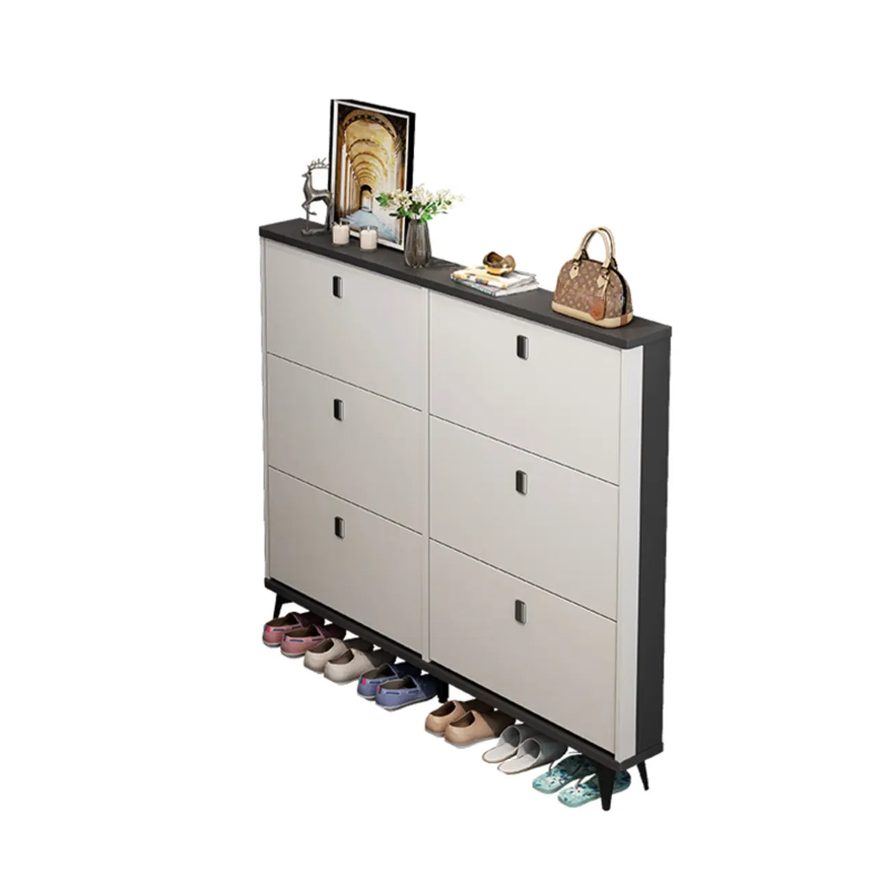 Modern Wood Shoe Cabinet with Adjustable Shelves, Entryway