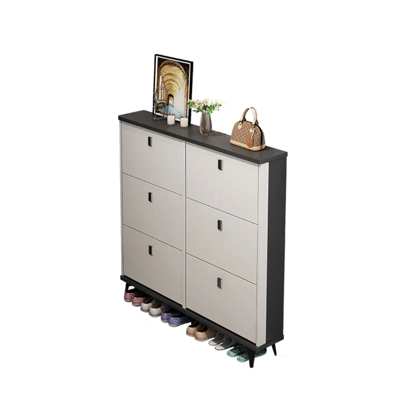 Modern Wood Shoe Cabinet with Adjustable Shelves, Entryway