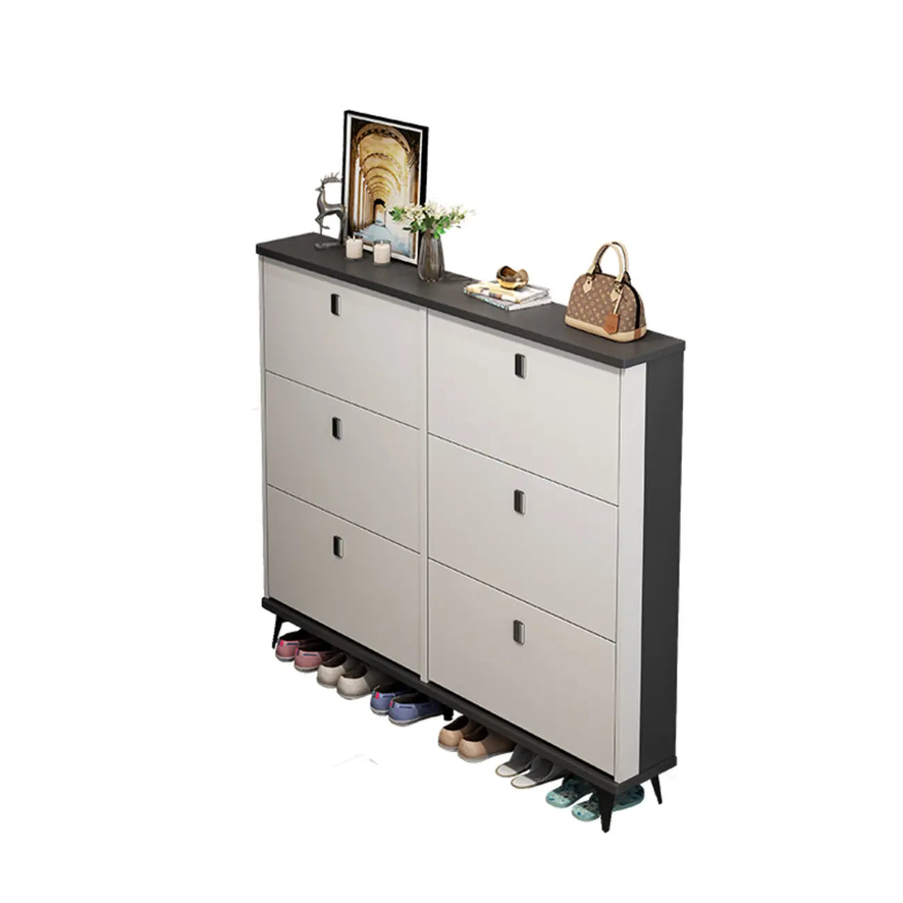 Modern Wood Shoe Cabinet with Adjustable Shelves, Entryway