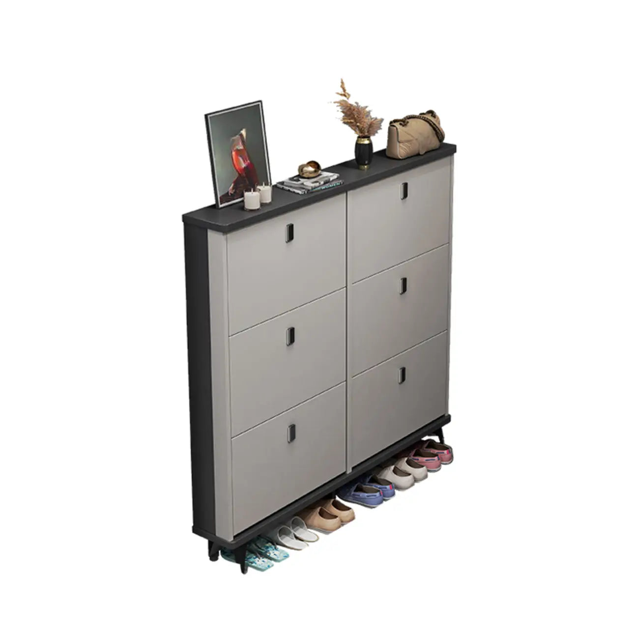 Modern Wood Shoe Cabinet with Adjustable Shelves, Entryway