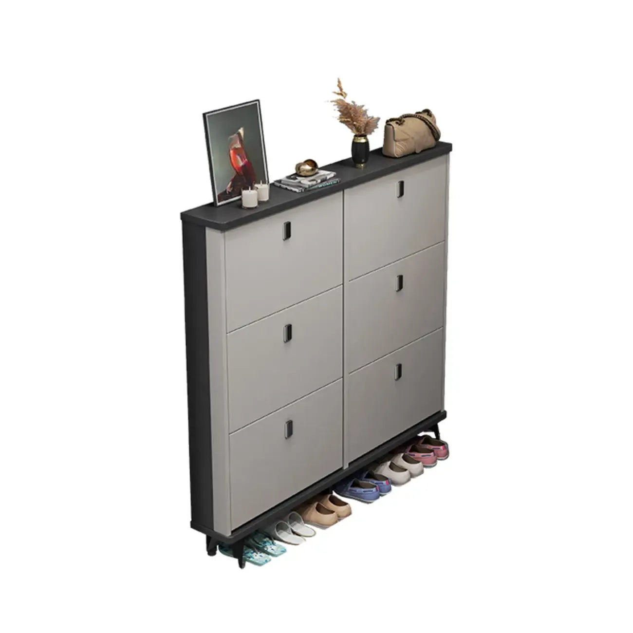 Modern Wood Shoe Cabinet with Adjustable Shelves, Entryway