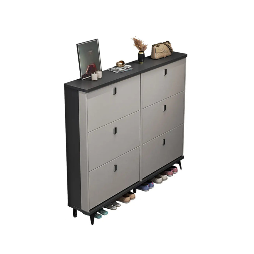 Modern Wood Shoe Cabinet with Adjustable Shelves, Entryway