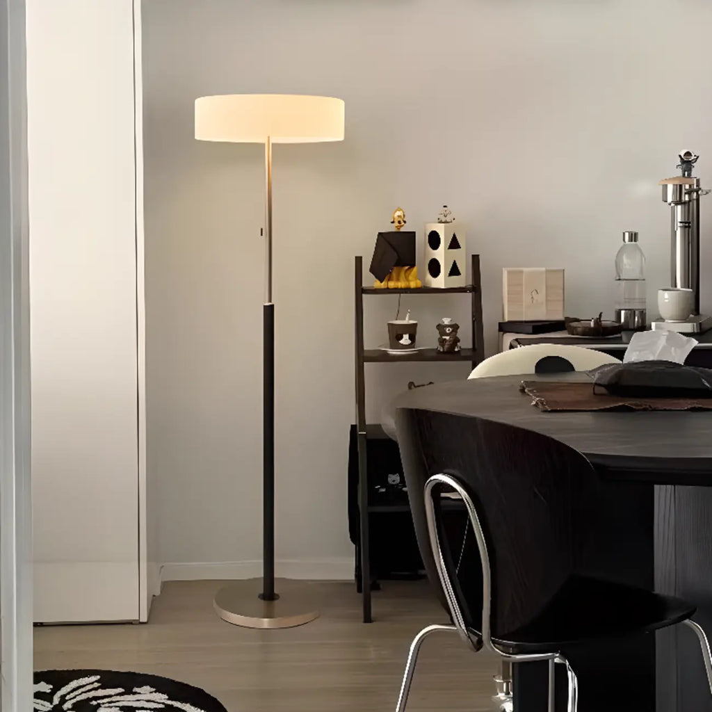 Modern Cylinder Glass Silver Floor Lamp Plug-In for Living Room