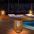Rustic Rattan Lantern Oval Solar Outdoor Post Lights