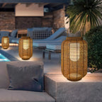 Rustic Rattan Lantern Oval Solar Outdoor Post Lights