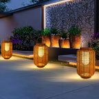 Rustic Rattan Lantern Oval Solar Outdoor Post Lights
