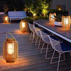 Rustic Rattan Lantern Oval Solar Outdoor Post Lights