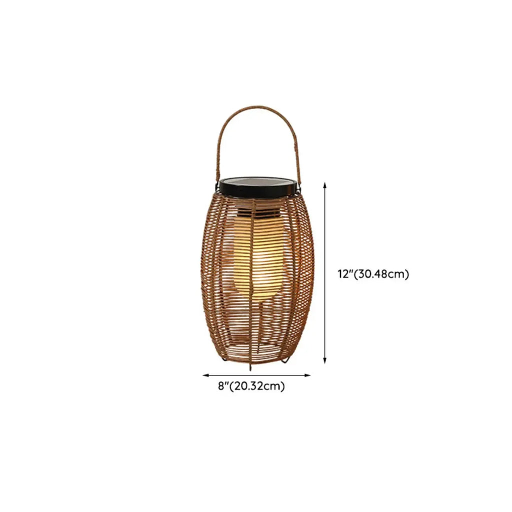 Rustic Rattan Lantern Oval Solar Outdoor Post Lights