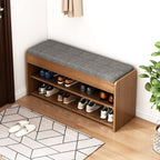Brown Wood Shoe Storage Bench with Flip-Up Storage