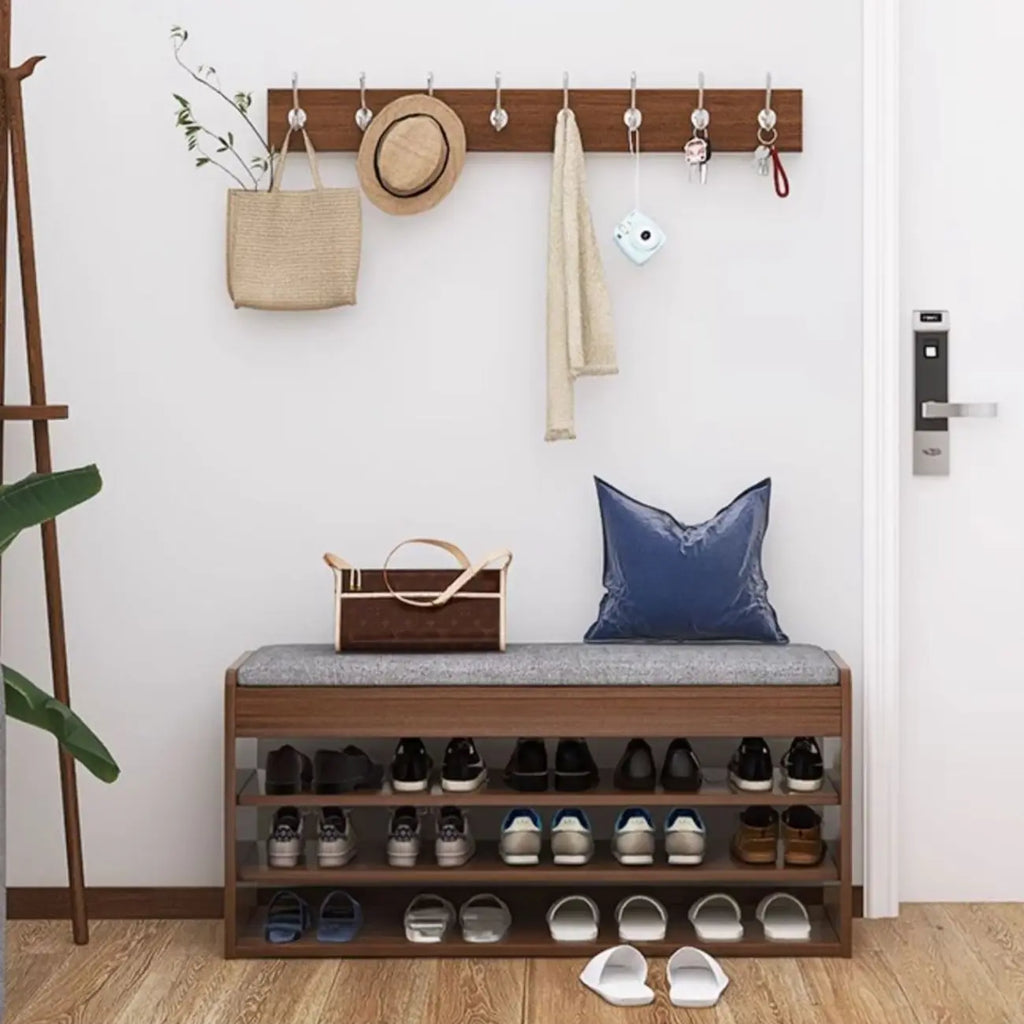 Brown Wood Shoe Storage Bench with Flip-Up Storage