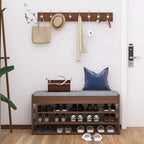Brown Wood Shoe Storage Bench with Flip-Up Storage
