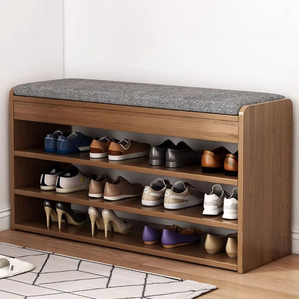 Brown Wood Shoe Storage Bench with Flip-Up Storage