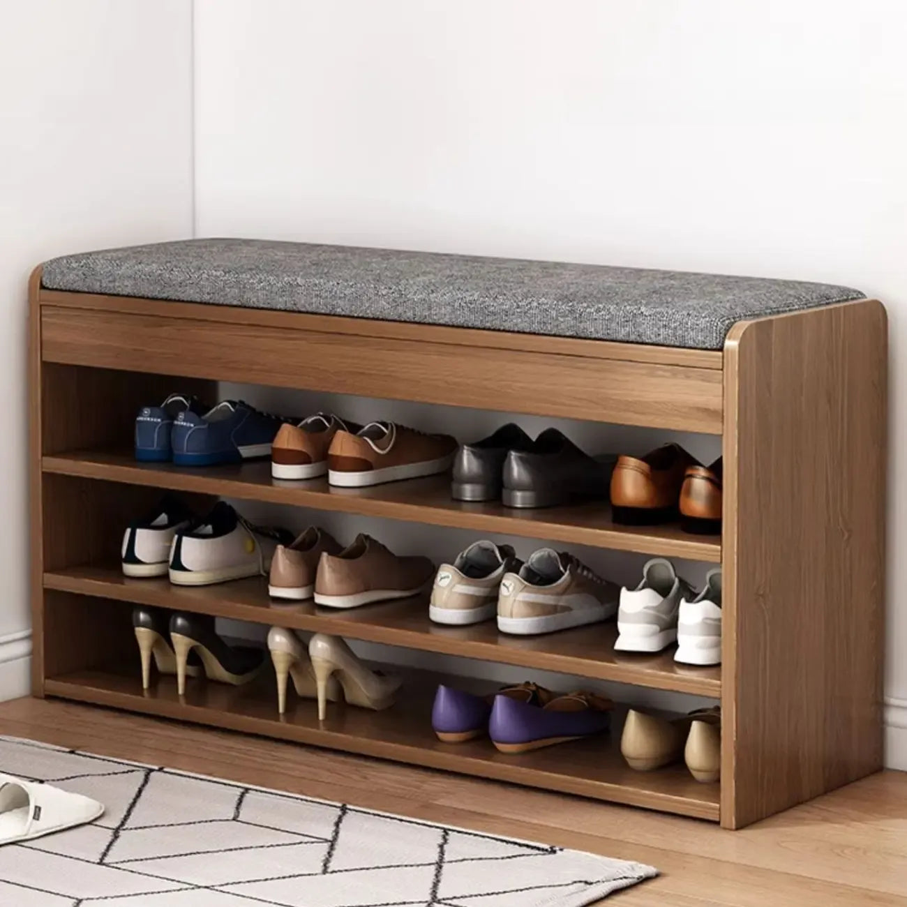 Brown Wood Shoe Storage Bench with Flip-Up Storage