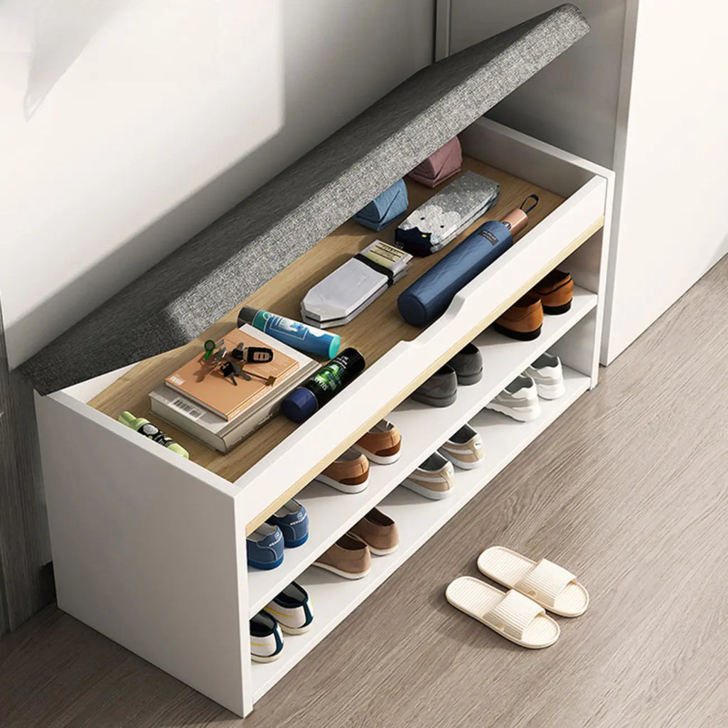 Brown Wood Shoe Storage Bench with Flip-Up Storage