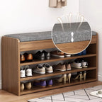 Brown Wood Shoe Storage Bench with Flip-Up Storage