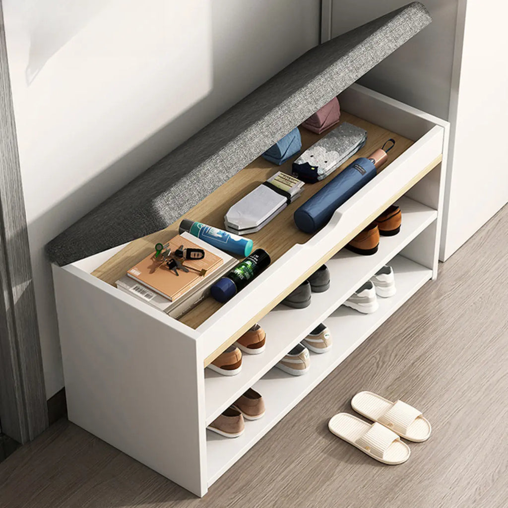 Brown Wood Shoe Storage Bench with Flip-Up Storage