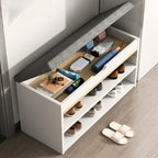 Brown Wood Shoe Storage Bench with Flip-Up Storage