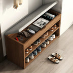 Brown Wood Shoe Storage Bench with Flip-Up Storage