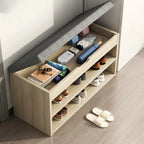 Brown Wood Shoe Storage Bench with Flip-Up Storage