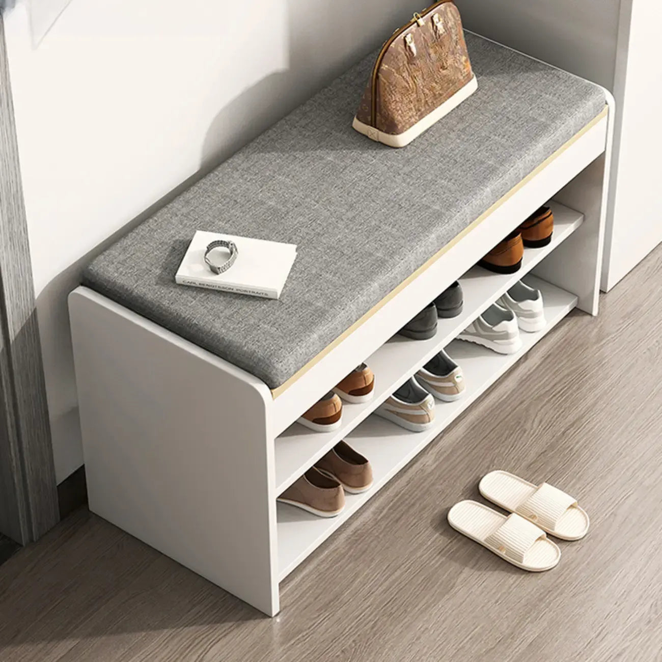 Brown Wood Shoe Storage Bench with Flip-Up Storage
