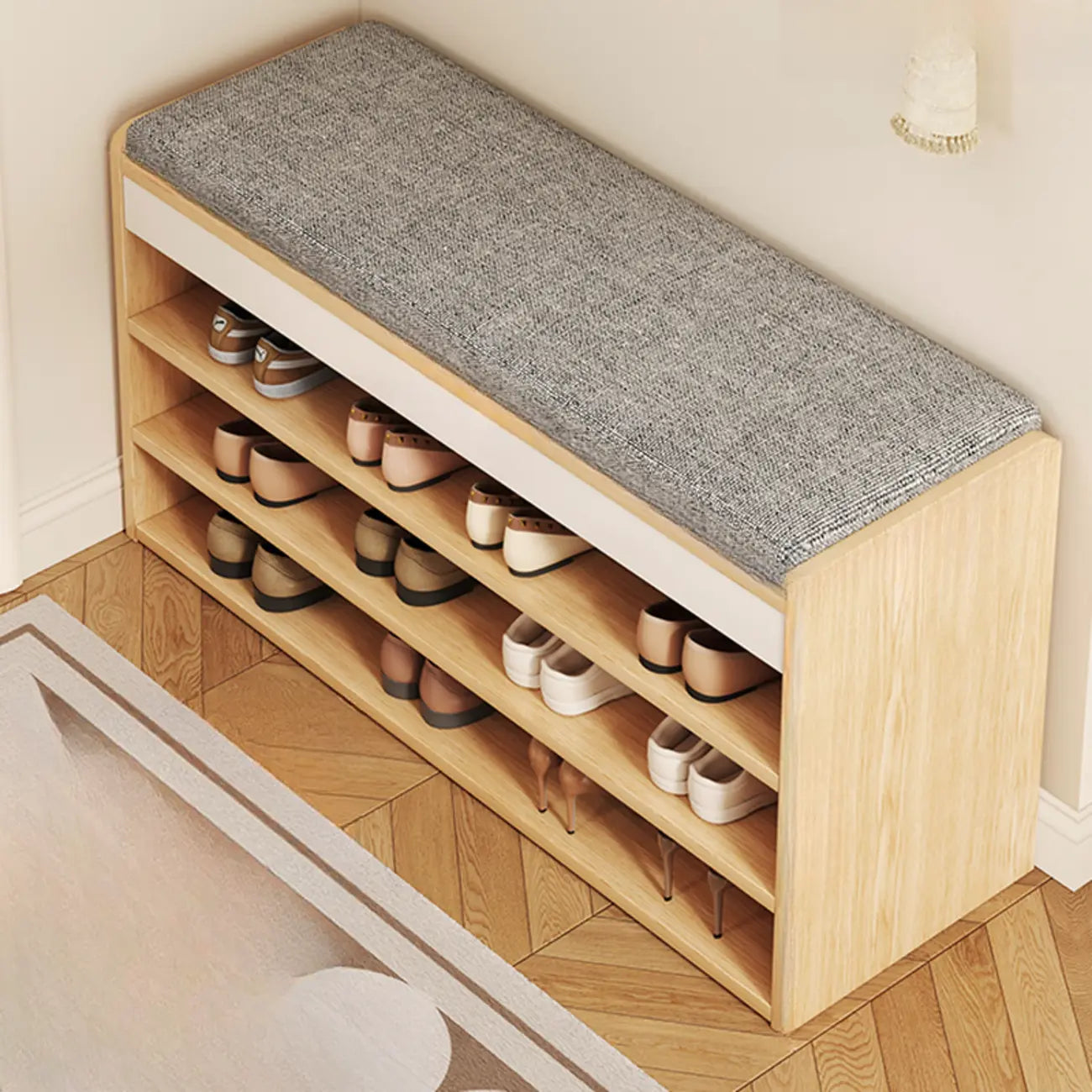 Brown Wood Shoe Storage Bench with Flip-Up Storage