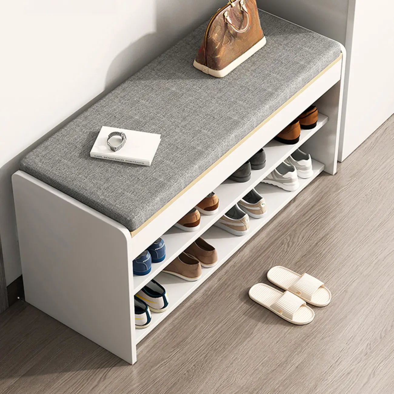 Brown Wood Shoe Storage Bench with Flip-Up Storage