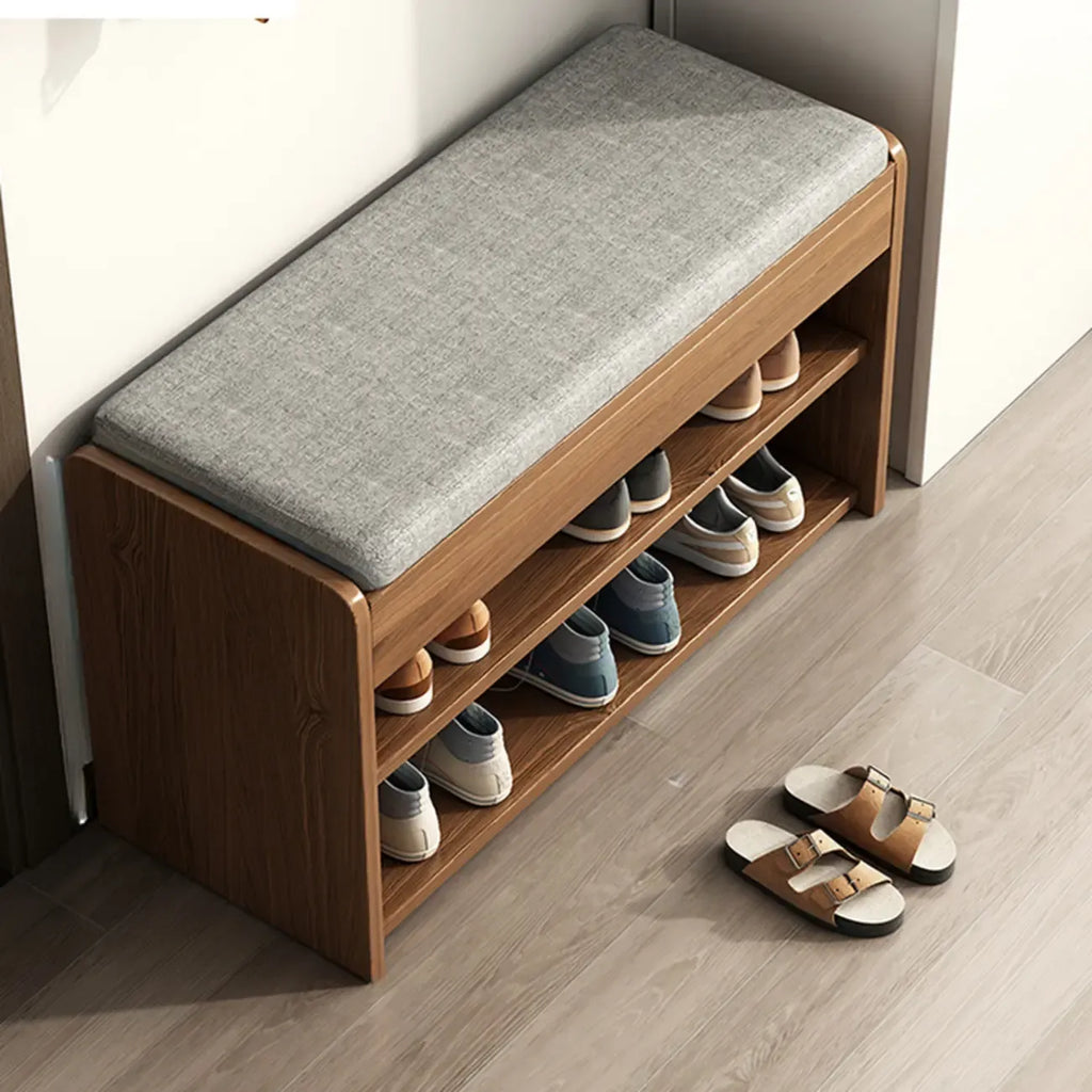 Brown Wood Shoe Storage Bench with Flip-Up Storage